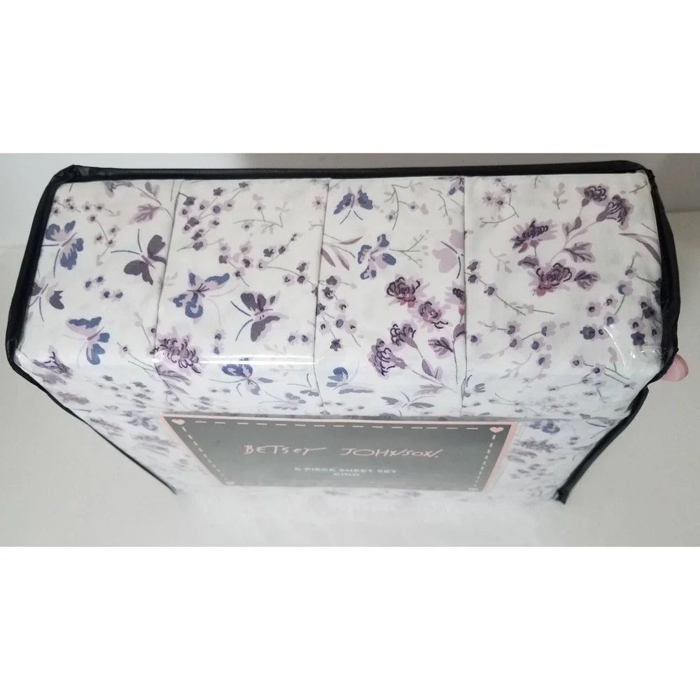 Betsey‎ Johnson King Sheet Set Purple Floral Flowers Butterfly 6pc Bedding NEW